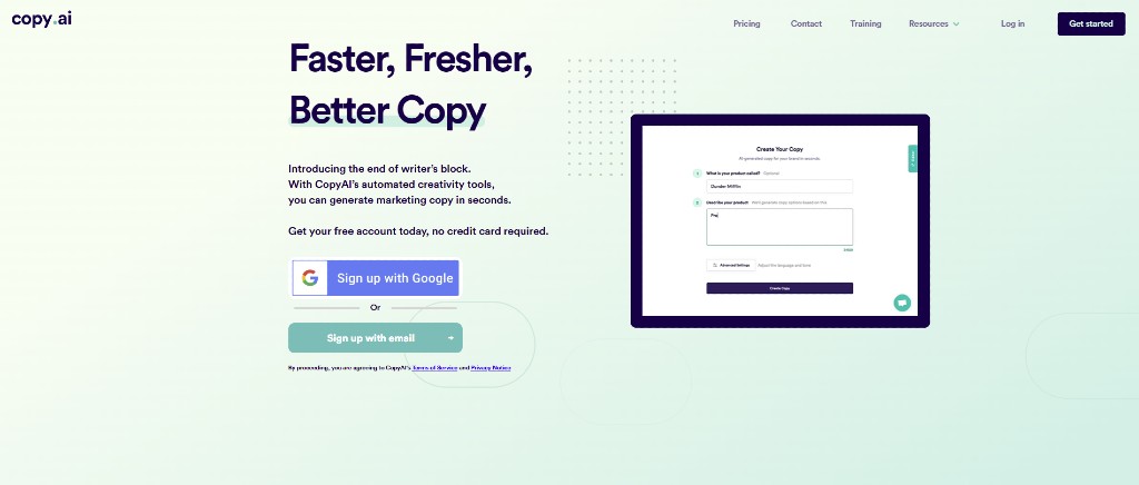 CopyAI writing software will generate content, saving you a lot of time