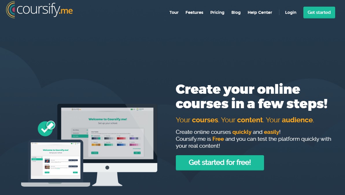 Coursify digital e-learning platform is known for its easy-to-use course creator, allowing creators to set up their online school in a few easy steps.
