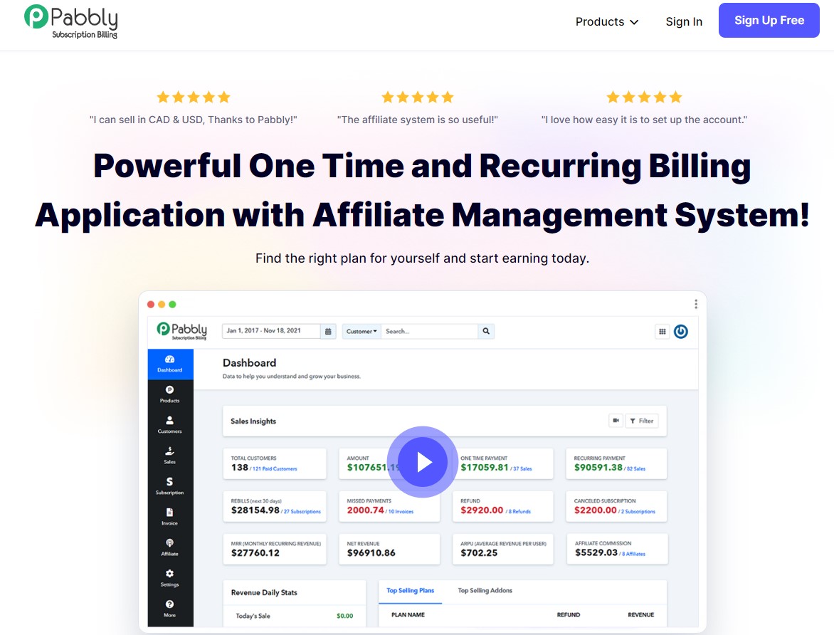 Pabbly is a recurring billing management software that simplifies the tasks of onboarding and supporting new affiliates, making offers, and more. 