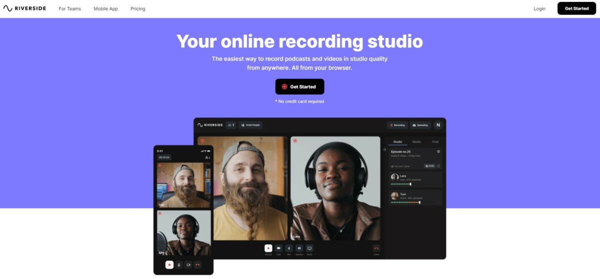 Riverside is a recording platform that offers the best quality audio tracks and 4K video.