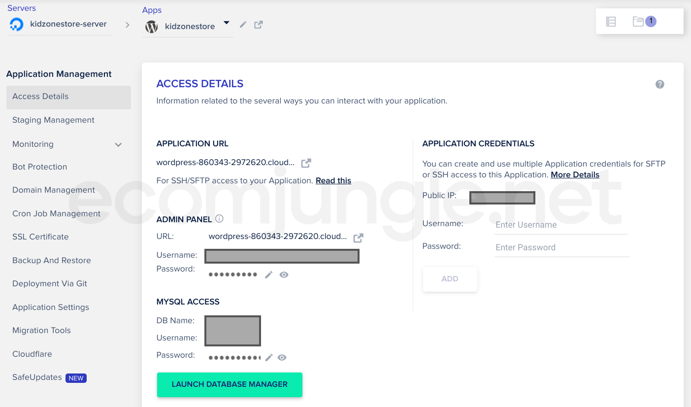 From the Access Details tab, find the Admin Panel heading