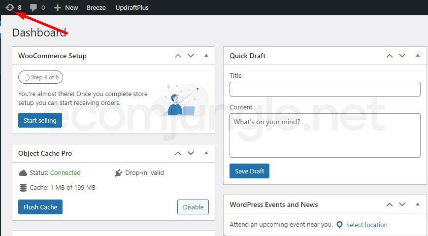 Click the next symbol to access the latest WordPress Updates