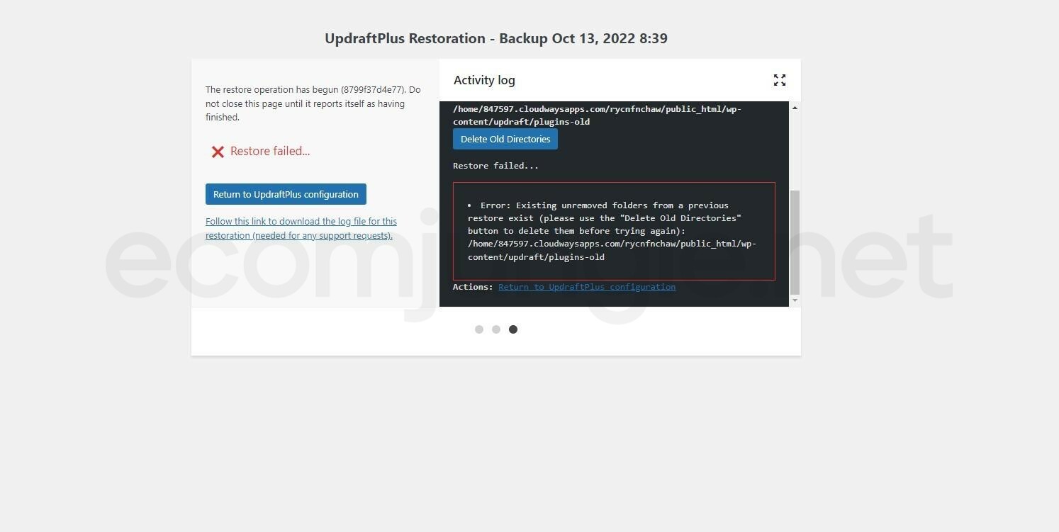 If restoration fails, you can return to the UpdraftPlus settings page to check for a notice to resume your restoration