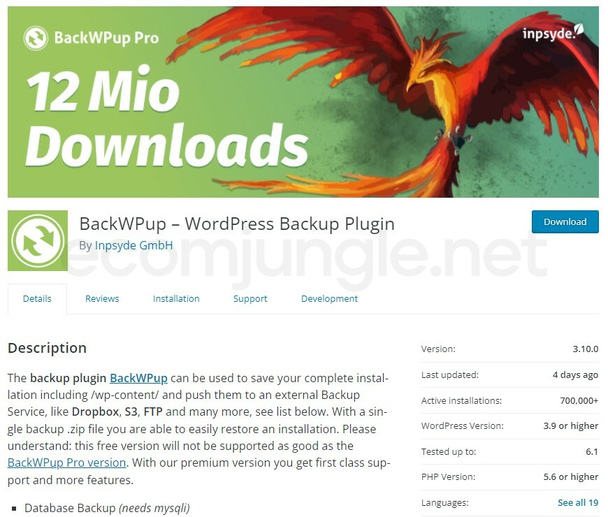 BackWPup – This plugin is free and easy to use