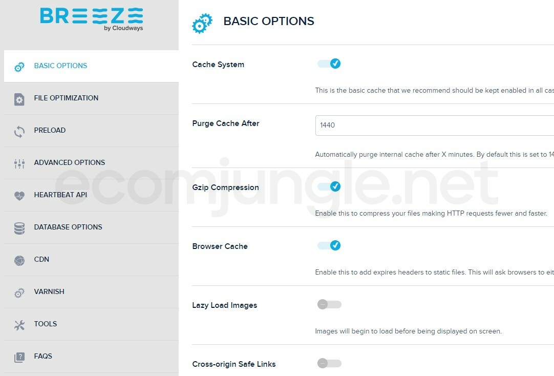 Hover over Breeze to access other options, like Settings, where you can manage Breeze settings offered by Cloudways