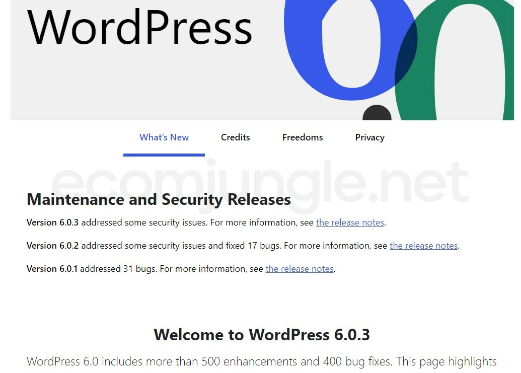 Click the symbol to land on a page with information about the latest version of WordPress