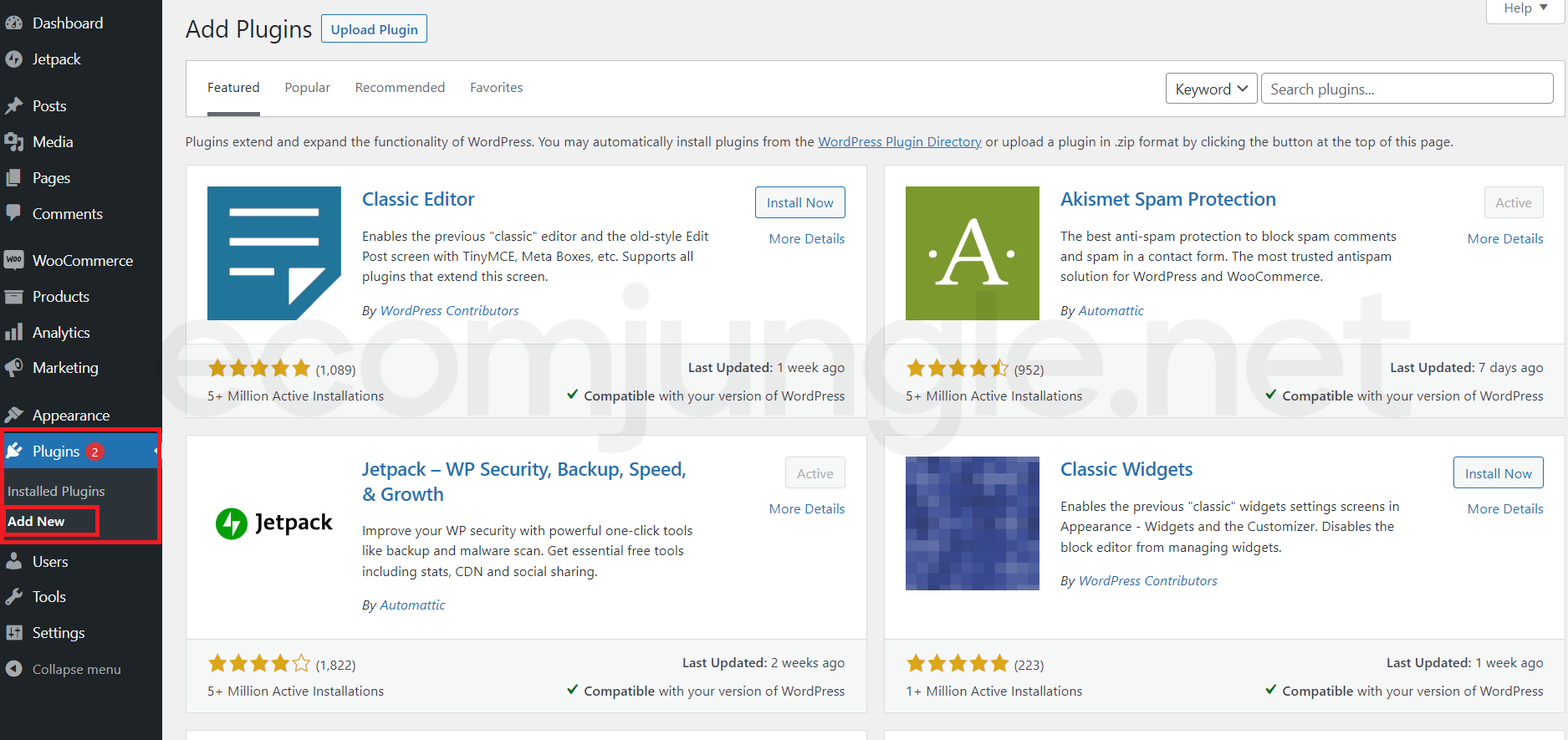 Head to your WordPress dashboard and click Plugins from the sidebar menu. Then click the Add New option