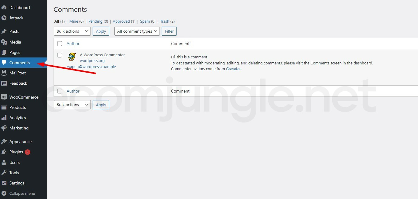 You can view any comments visitors have left behind on your posts from the Comments tab