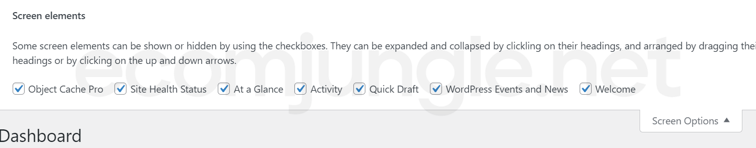 You can easily deselect elements you don’t want to appear on the dashboard homepage