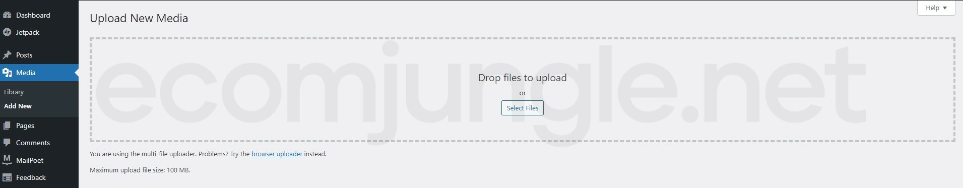 ou can drag and drop files to this area to upload, or you can click Select Files to search for the media