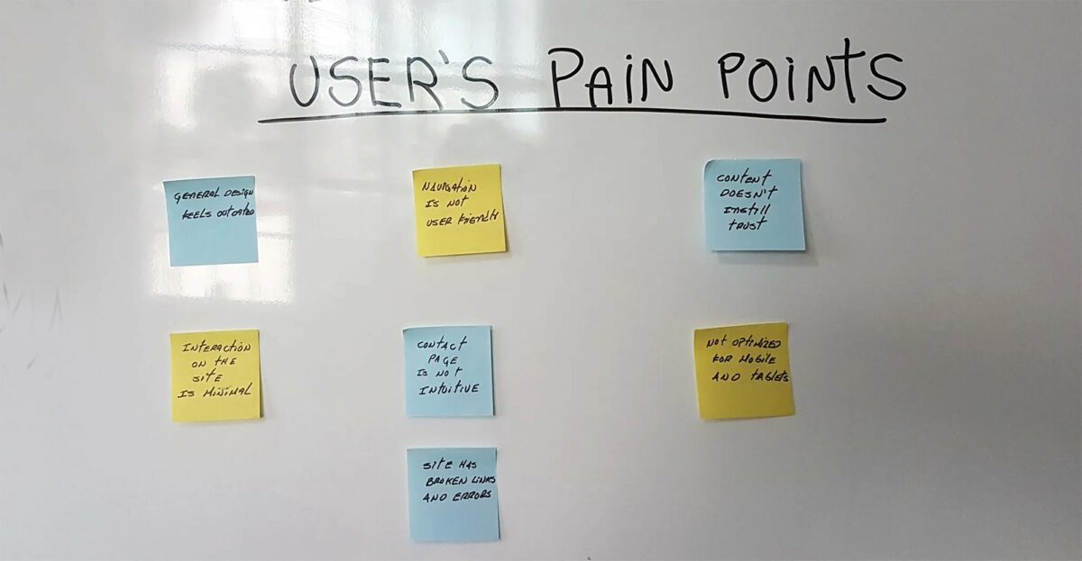 Image of sticky notes with user pain points on the dashboard.